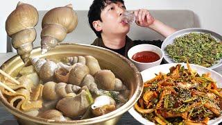 Sea snail soup, and Korean pancakes. MUKBANG REALLSOUND ASMR EATINGSHOW