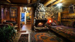 Cozy Winter Log Cabin Ambience丨Crackling Fireplace Burning Sounds for Relax Sleep