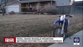 Fatal crash in Eagle Mountain between motorcycle and pedestrian