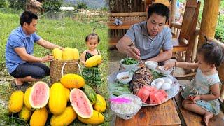 45 Days Build farm,Make a wooden swing for baby-Harvesting Watermelon yellow, Melon pear,Market