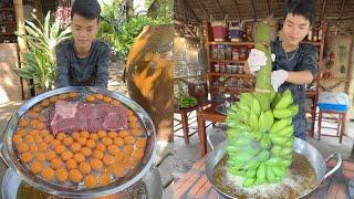 Yummy Fry egg beef salad cooked rice, Rice crab cooking, Fry banana for crispy | Chef Ny