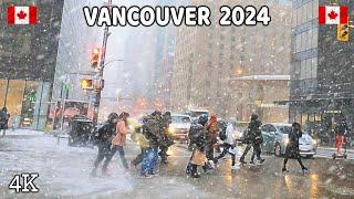  【4K】️️️ EXTREME SNOWSTORM in Downtown Vancouver BC, Canada.  January  2024.