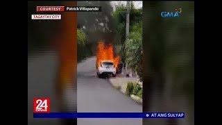 Kotse, nasunog; 3 sakay, nakalabas agad