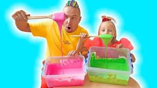 Alice and Eva want to play Slime and eat harmful sweets for daddy