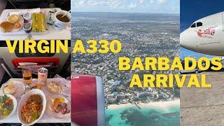 Barbados!  A330 arrival. #virginatlantic Premium cabin views and menu. April 28 2024. G-VKSS.