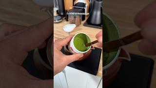 Making a matcha latte with nutella