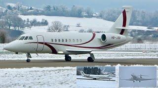 ️️ Snowy Take-Offs from Bern Airport!  Falcon 2000, Challenger 850 & Gulfstream G650! ️️