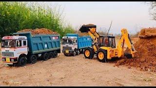 Jcb 5cx backhoe loading mud Tata truck 2518 and Tata Tipper Truck | jcb cartoo video