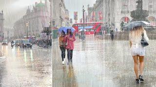 London West End HEAVY RAIN Showers ⭐️⭐️⭐️ Summer London Walk [4K HDR]