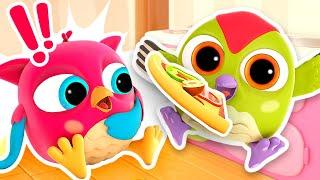 Hop Hop the owl and Peck Peck cook pizza & make bubbles. Kids' animation. Baby cartoons for kids.