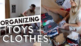 DECLUTTER AND ORGANIZE BOY PLAYROOM WITH ME | Organizing Toddler Boy Clothes