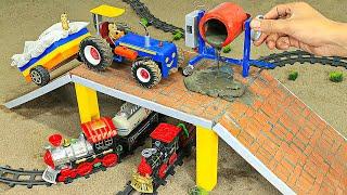 diy tractor making mini Concrete bridge | diy tractor build a Train Bridge #4 || DongAnh mini