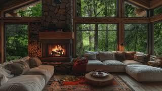 Cozy Hygge Cabin | Fireplace Ambience | Relaxing Rain & Storm | Sleep Relax Study Sounds | ASMR | 4K