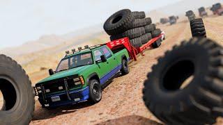 BeamNG Drives - Racing Big Trailers Full Of Tires On The Long Bumpy Desert Road