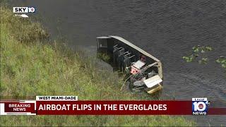 Airboat flips in the Florida Everglades; no serious injuries reported