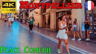 Montpellier, France, Place Comedie - 4k UHD 60fps -walking tour- with Subtitles