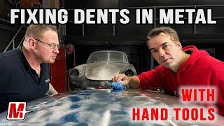 How to smooth and remove dents in sheet metal with a hammer, dolly, slapper and file the easy way.
