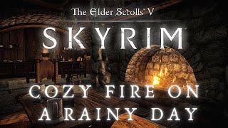 Skyrim 4K Ambience | Cozy Fireplace On A Rainy Day | Fire, Rain, Sleep, Study | No Music [8 Hrs]