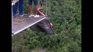 man hanged upside down falling down a mountain, almost shi*s himself