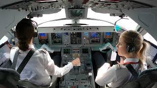 Cockpit view of the Embraer 195 flown by two female airline pilots