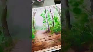 Misty Forest watercolor painting