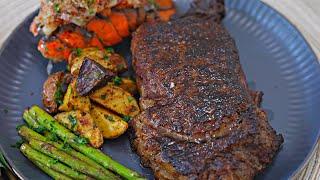 Valentine's Day Dinner Recipe | Steak & Lobster With a Side Of Roasted Potatoes And Asparagus