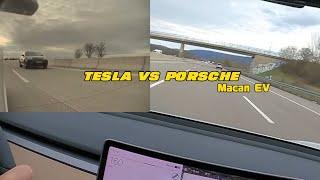 Cheapest Tesla vs Porsche Macan EV on German autobahn!