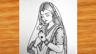 How To draw A Beautiful Traditional Girl _Drawing ||Pencil Drawing girl ||Saree girl Drawing Easy