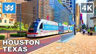 [4K] Downtown Houston in Texas, USA - Walking Tour & Travel Guide  Binaural City Sound