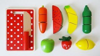 Wooden toy velcro cutting fruit cooking playset