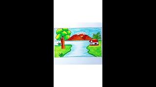 Easy landscape drawing #shorts #shortvideo #shortsfeed #vairalshort