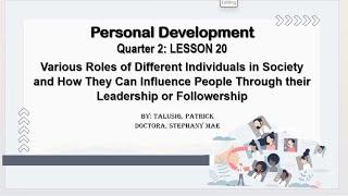 SHS PERSONAL DEVELOPMENT-Q2-LESSON20-Various Roles of Different Individuals in Society