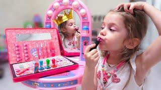 Eva pretending to be a princess beauty salon