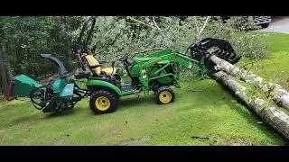 Fallen Tree Cleanup using PTO Chipper on a Sub-Compact Tractor