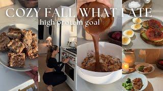 FALL WHAT I ATE IN A DAY: high protein (date caramel pre workout bars, marry me chicken + meal prep)