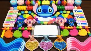 STITCH and RAINBOW Slime ! Mixing random into GLITTER Slime I Relaxing slime videoTom Slime