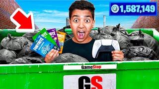 Kid Finds V-BUCKS While Dumpster Diving At GAMESTOP! (JACKPOT!!)