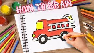 Как нарисовать ПОЖАРНУЮ МАШИНУ. How to draw a fire truck. Рисунок ПОЖАРНАЯ МАШИНА для детей