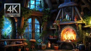 Inside the Gardener's Cozy Cottage, Crackling Fire Sounds and Nature Ambience