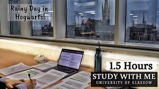 1.5 HOUR STUDY WITH ME at the LIBRARY|University of Glasgow|Background noise, no breaks, rain&typing