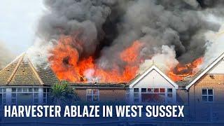 West Sussex: Roof of Harvester restaurant destroyed in large fire