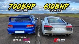 TUNER vs SUPER CAR.. 700HP IMPREZA WRX STI vs 610HP AUDI R8