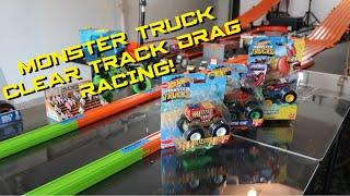 MONSTER TRUCK CLEAR TRACK DRAG RACING - DAY 1! HOT WHEELS MONSTER TRUCK DRAG RACING!