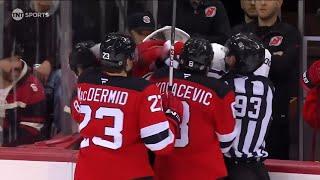 New Jersey Devils Vs Philadelphia Flyers 2nd Period Scrums