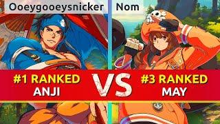 GGST ▰ Ooeygooeysnicker (#1 Ranked Anji) vs Nom (#3 Ranked May). High Level Gameplay