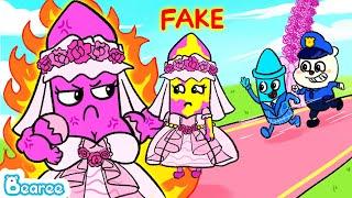 Real vs Fake Bride Crayon | Muscle Bride Catch Ring Thief | Fun Cartoon for Kids | Bearee and Bonnie