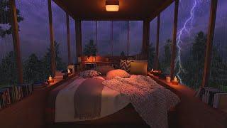 Cozy Room Ambience ASMR  Thunderstorm sounds for sleeping 10 hours, rain on window sounds.