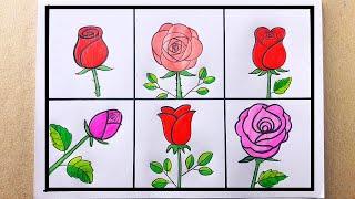 Different Rose Flower Drawing  Easy Technique  Art with Painting
