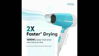 Meet the Vega U-Style Hair Dryer! Style 2X faster with 1600W power, 2 speeds, and 3 heat settings.