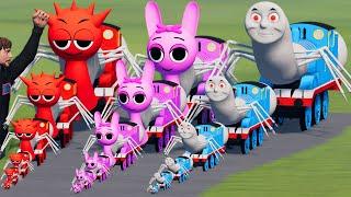 Big & Small CURSED Sprunki Pinki the Train vs Thomas the Train vs Raddy vs MrBeast | BeamNG.Drive